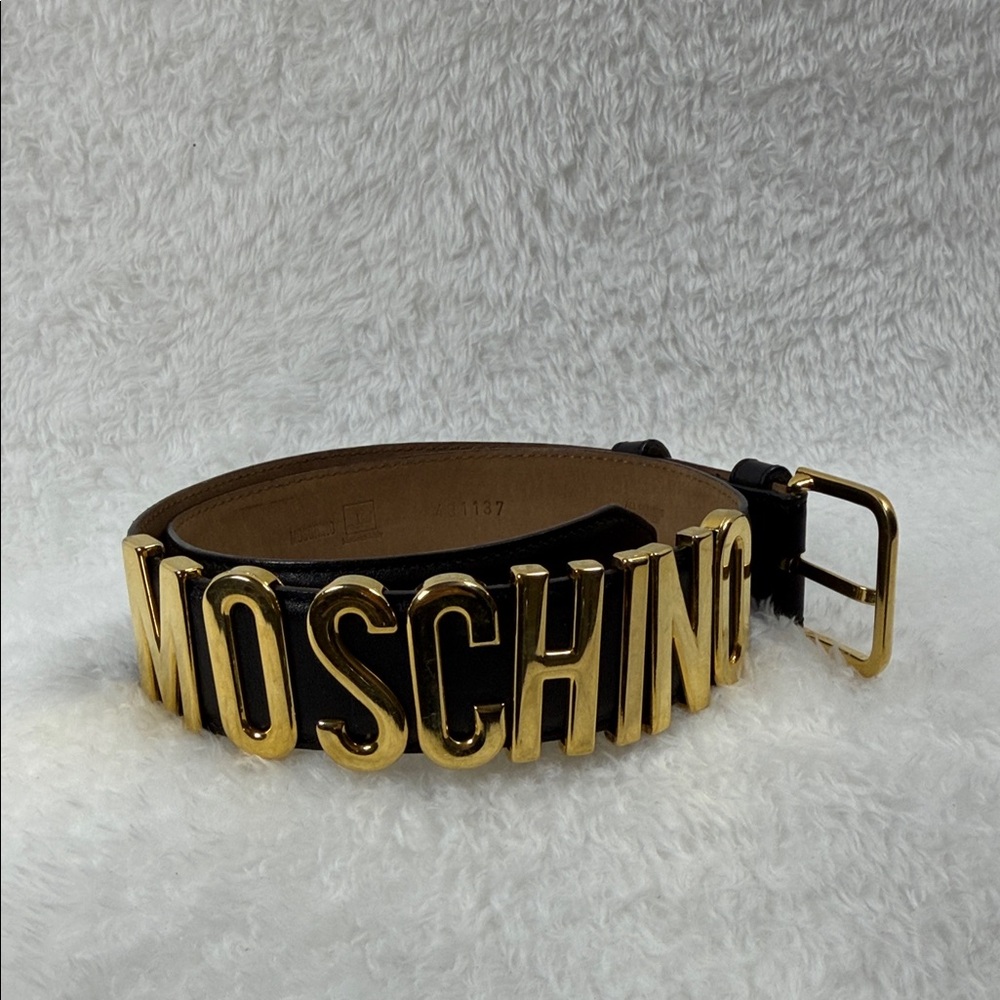 Moschino Gold Lettering Black Belt (E0012)
